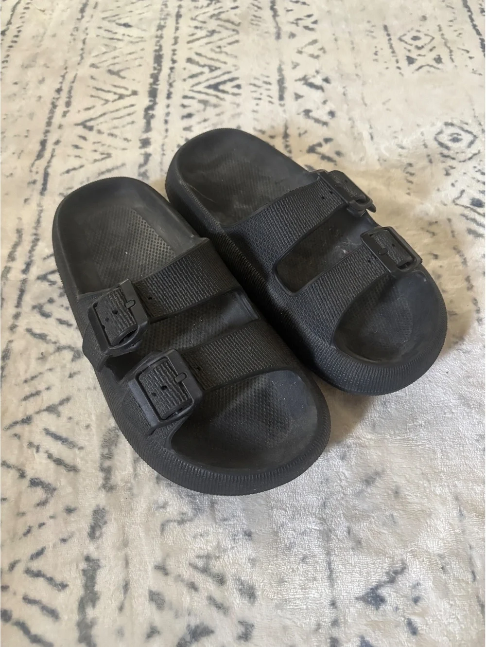 Black Double Strap Slide Sandals Size 7